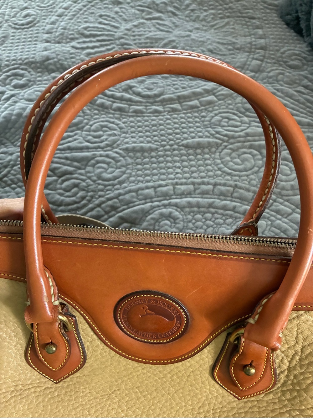 Dooney & Bourke Tan Pebble Leather Satchel with Brown Trim - Picture 12 of 16